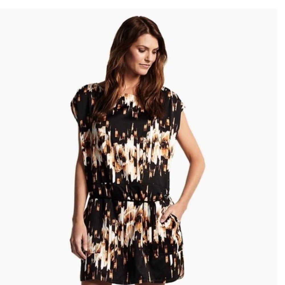 Derek Lam Cinch Waist Dress Pockets Chic Abstract Print‎ Dress Sz S